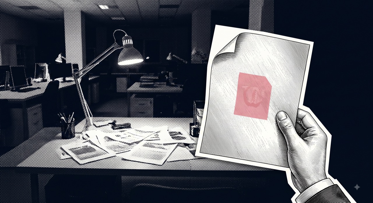 halftone-nachtbüro, eine hand hält ein blatt gegen das licht und macht darin ein wasserzeichen sichtbar